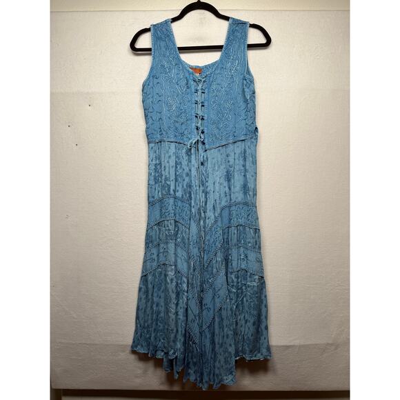 Skully Women's Chambray Blue Lace Front Dress, Size XS - Picture 1 of 6